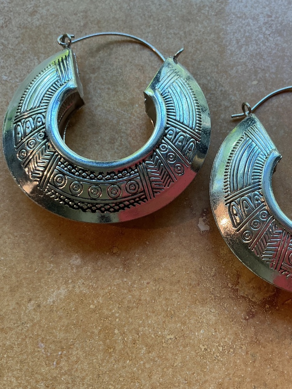 Boho super chunky large embossed hoop earrings